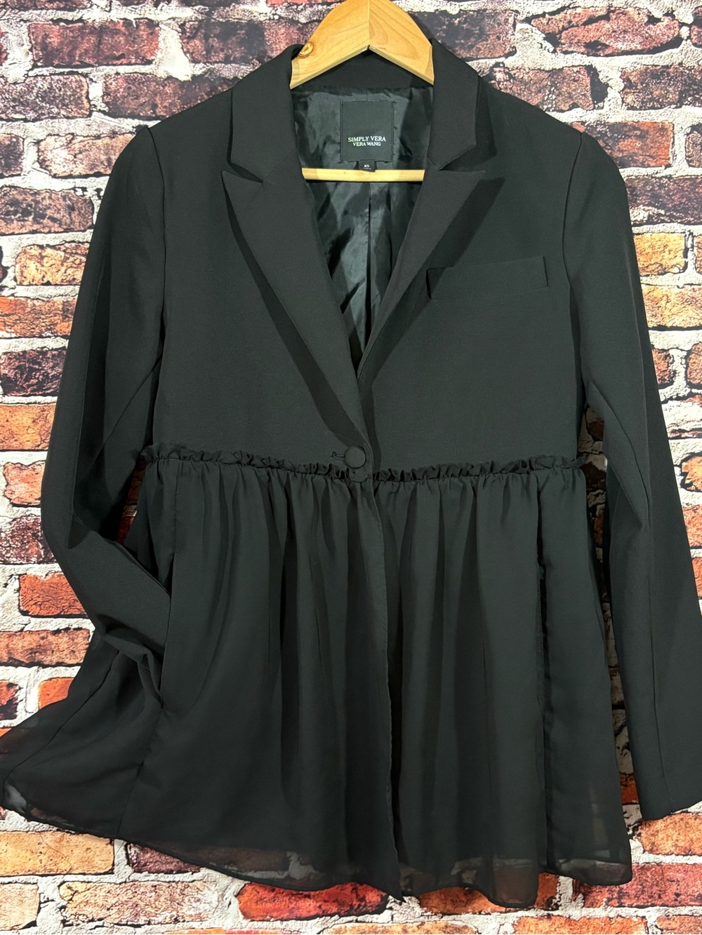 Simply Vera Black Peplum-Style Sheer Ruffle Blazer Pockets Romantic Whimsigoth X
